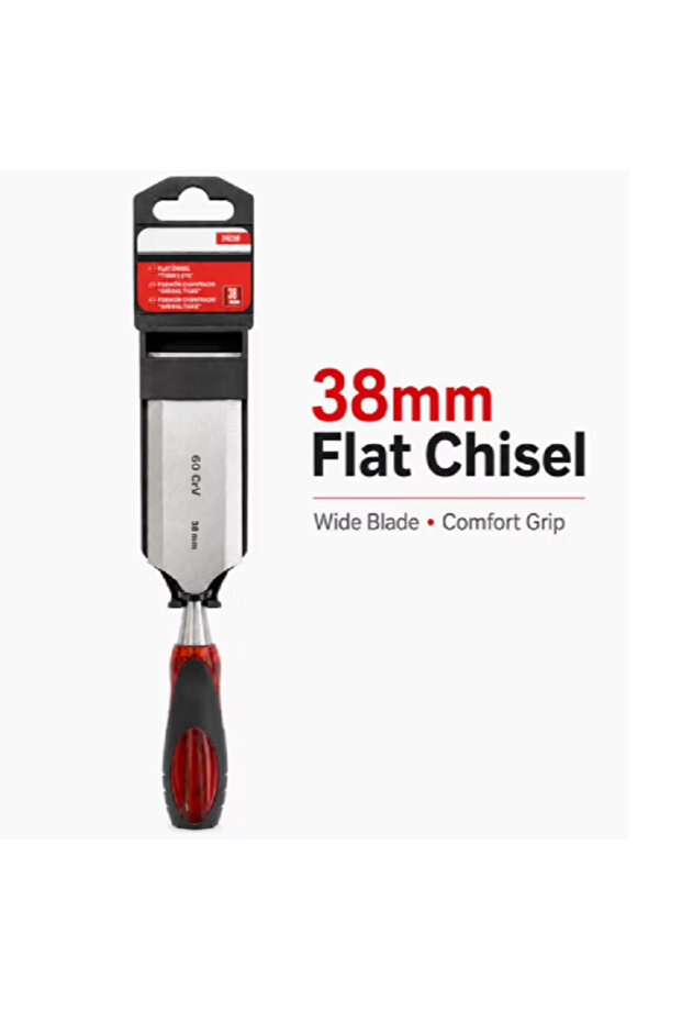38mm Flat Wood Chisel, 60Cr-V Steel Wide Blade Carpentry Chisel With Comfort Grip Handle For Woodworking, Cutting, Shaping, Scraping & DIY Repair