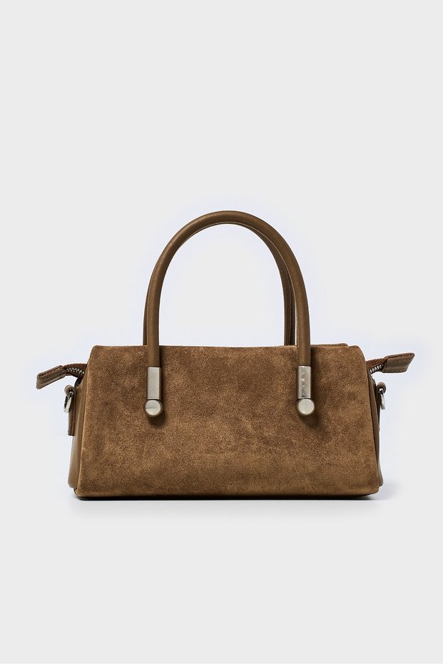 Genuine Suede Hand and Shoulder Bag-Taba