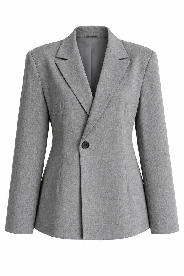 Gray Padded Waist Blazer Jacket - 251004