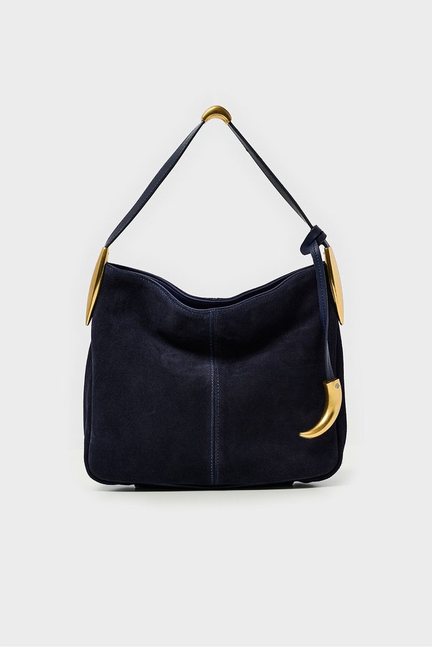 Genuine Suede Shoulder Bag-Dark Blue