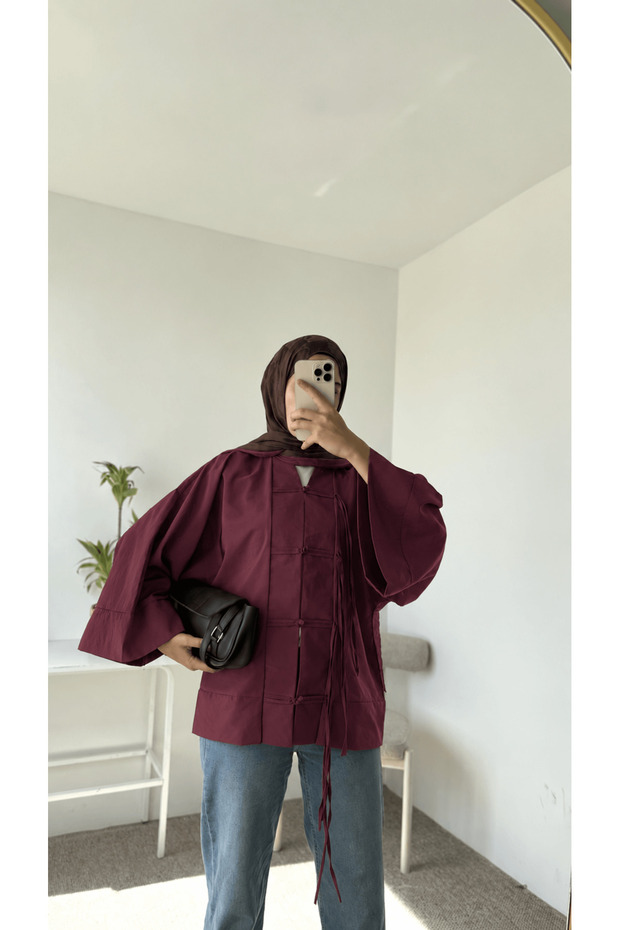 Chinese Knot Detailed Jacket - 4002 - Burgundy