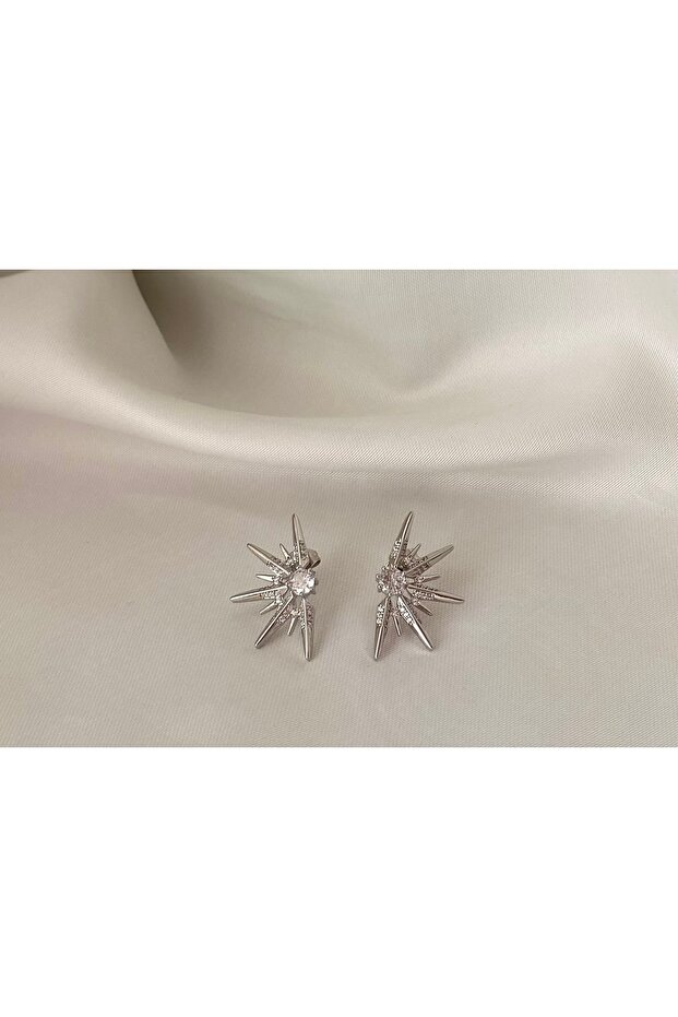 Silver Taşlı Çelik Küpe