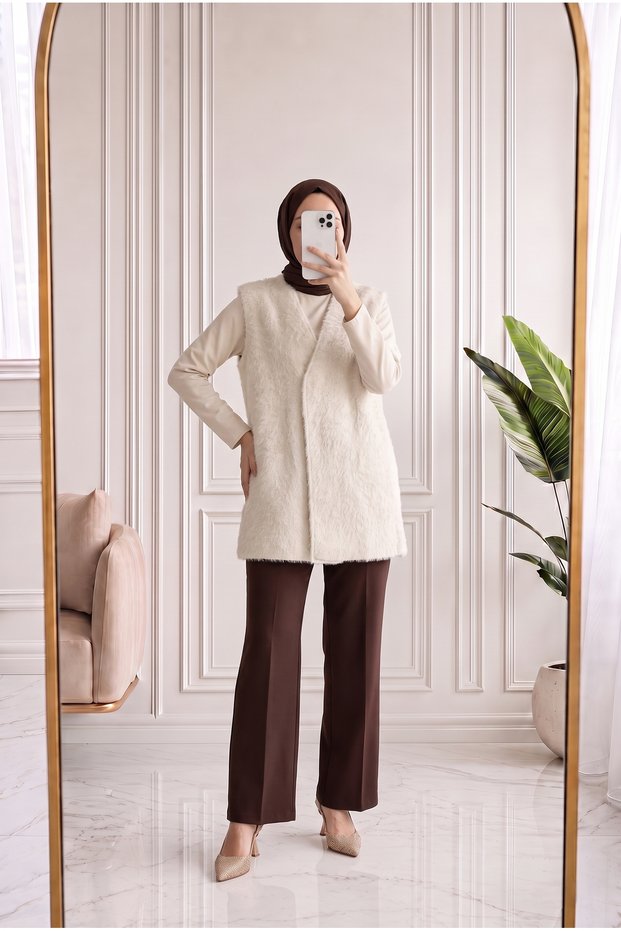 Berya Belted Fur Vest-Bn4547 Stone