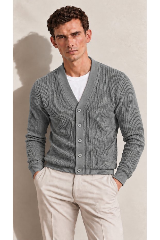 Men's V-Neck Buttoned Medium Slim Top Jacket