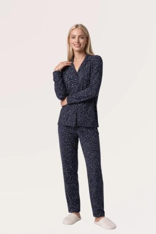 Women's Navy Blue Buttoned Pajama Set 30182