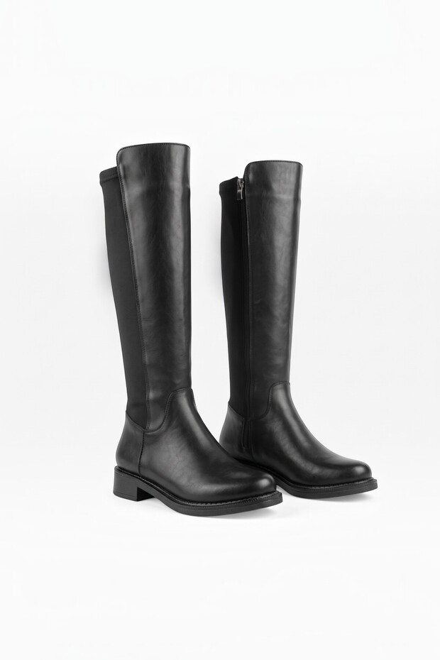 Women's Black Back Stretch 3 cm Heel Boots