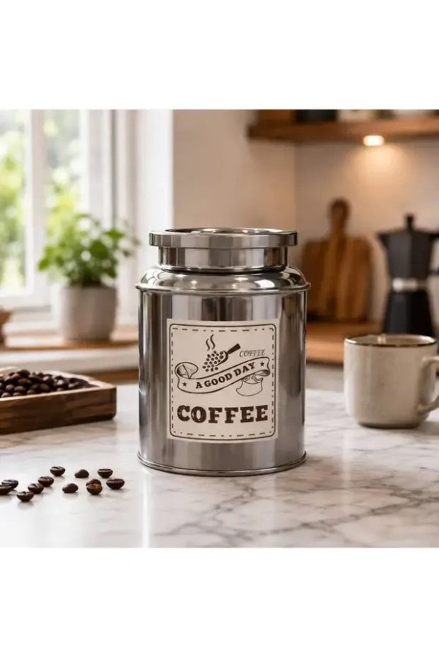 Single Metal Coffee Storage Box Steel Coffee Jar with Airtight Lid