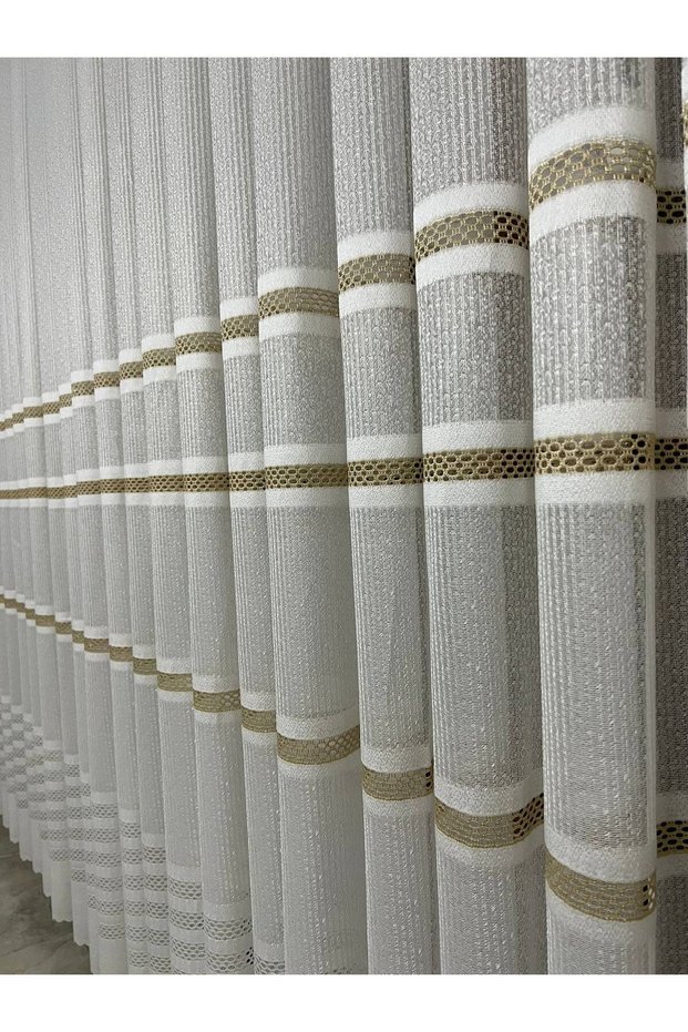 Anti-Wrinkle Tulle Curtain with Tape | Beige | 1X3 Dense Pleat | Does Not Want Ironing. | Modern Living Room Curtain
