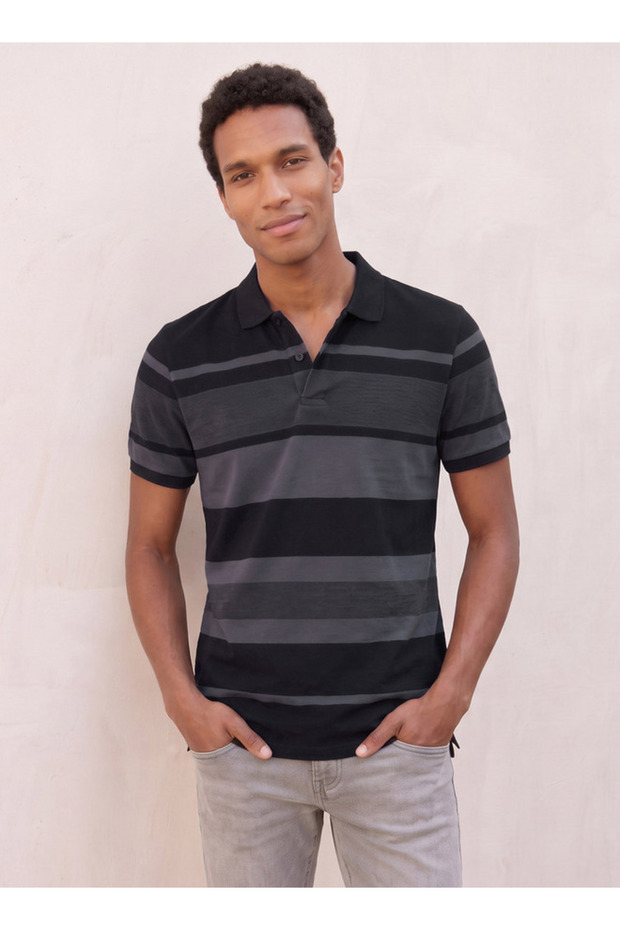 Basics Regular Fit Pique Polo T-shirt with Stripes