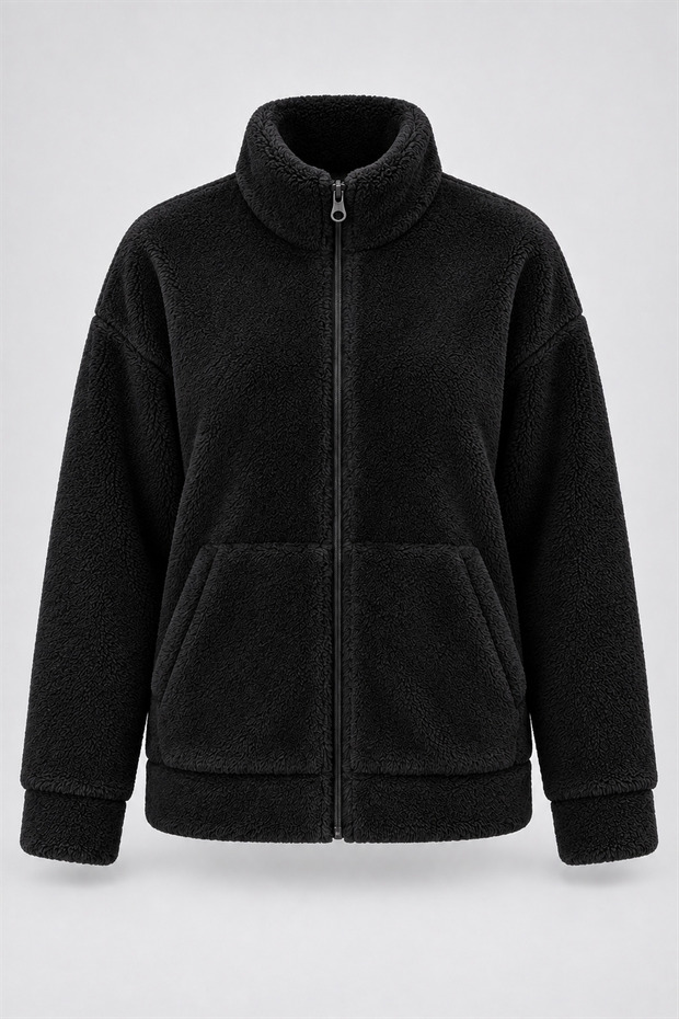 Women's Elise Plus Size Plush Coat with Stand Collar, Zipper Pockets, Wellsoft Fur Look, Warm Jacket