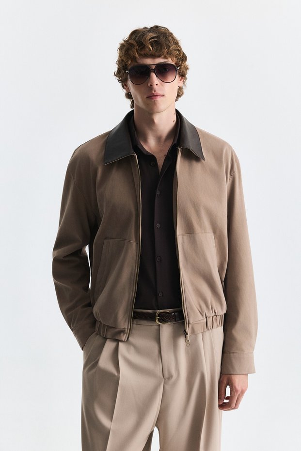 Faux Leather Collar Coat