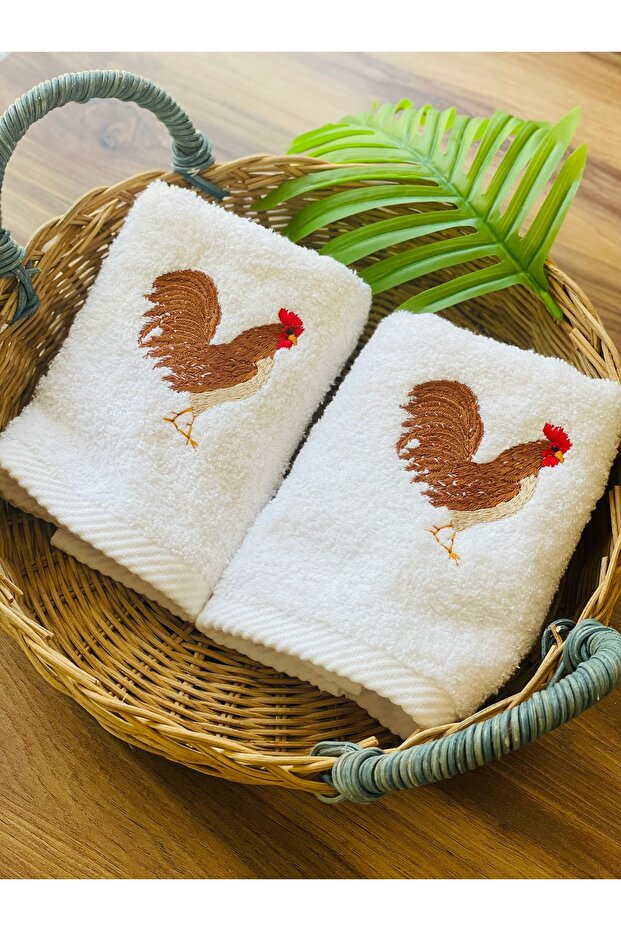 2-Piece White Cotton Embroidered Gift Hand Towel Set 30X50Cm