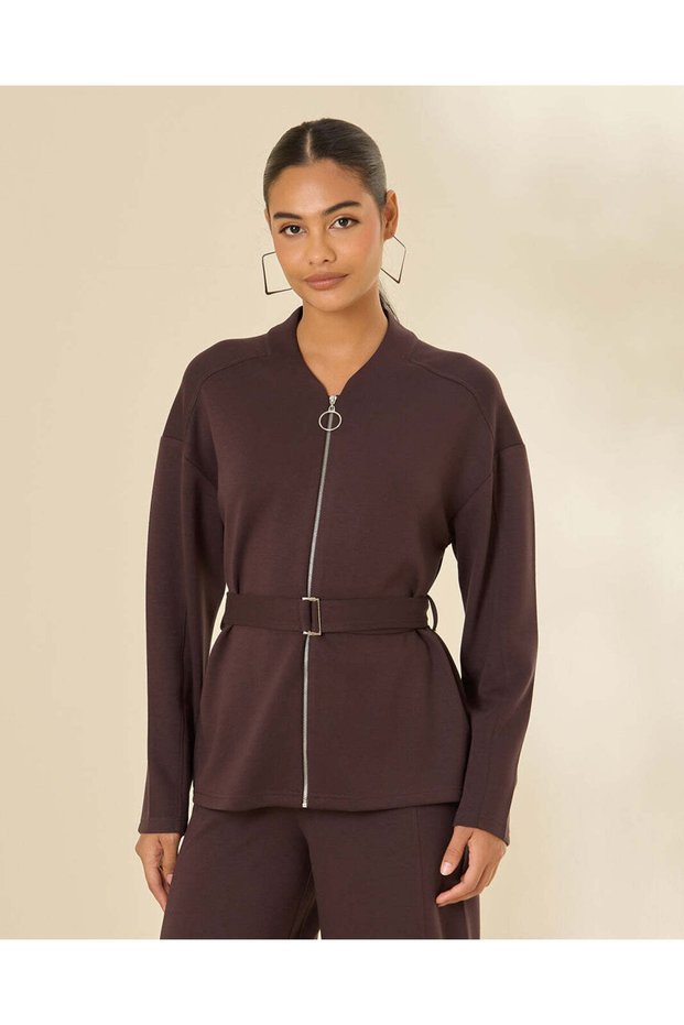 Women Brown Pleat Detail Active Sweatshirt