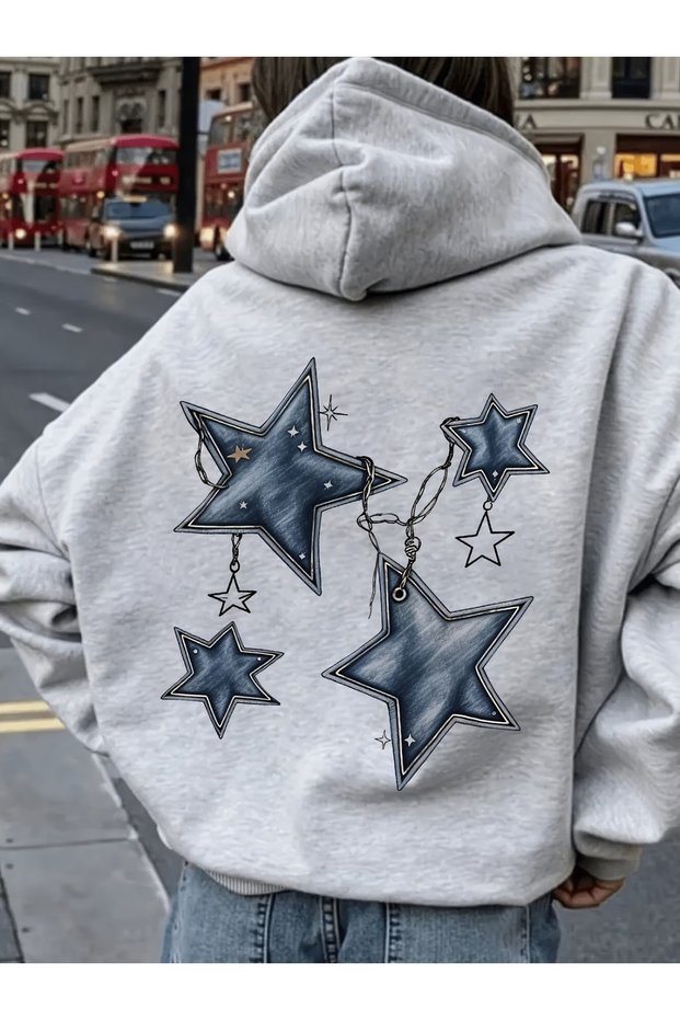 Star Detail Oversize Unisex Sweatshirt