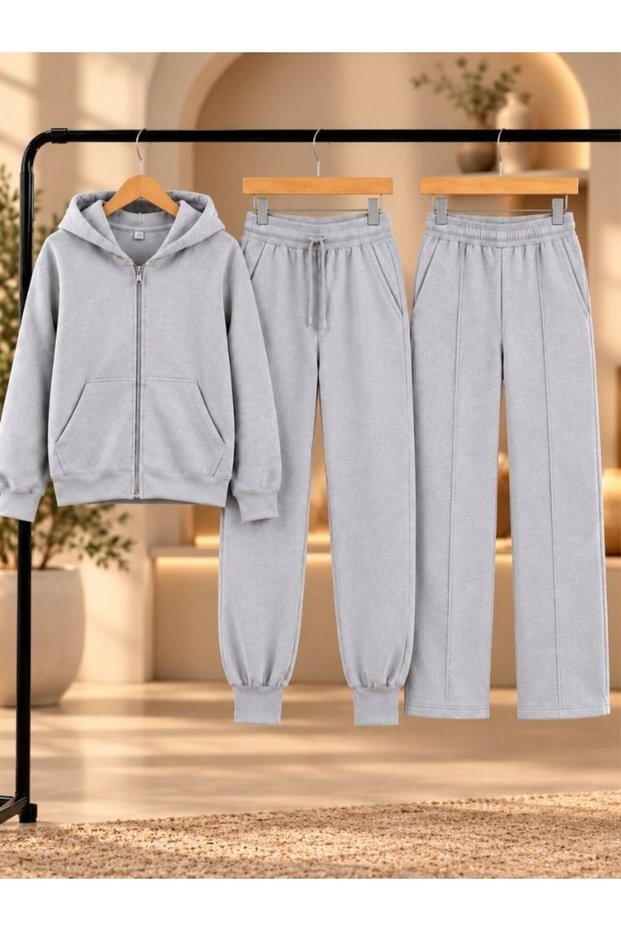 Busekids Unisex Set of 3 |   Zippered Hooded Jacket Set + Pipe-Cuff Bottom