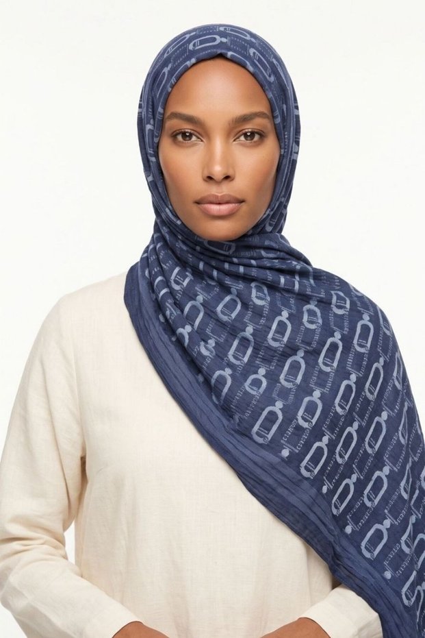 Chain Flow Shawl Navy Blue