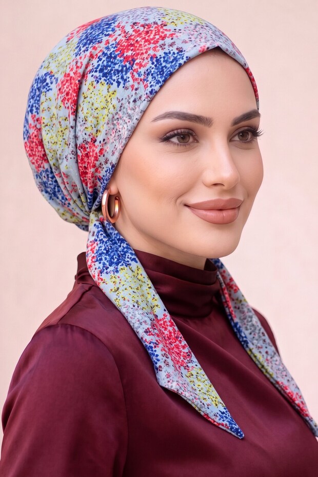 Floral Patterned Practical Scarf, No Need for Needles, Ready-To-Wear Scarf