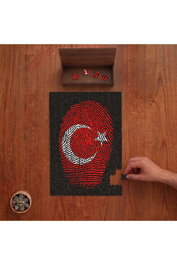 Turkish Flag - Fingerprint Design 240 Piece Wooden Puzzle in Wooden Box Pd00743
