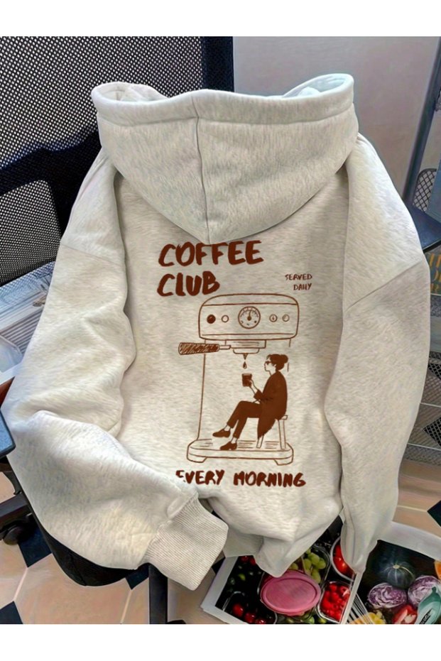 Unisex Men'S/Women's Brown Coffee Club Printed Premium Hooded Sweatshirt with 2 Thread Counts Oversized Sweatshirt Hoodie