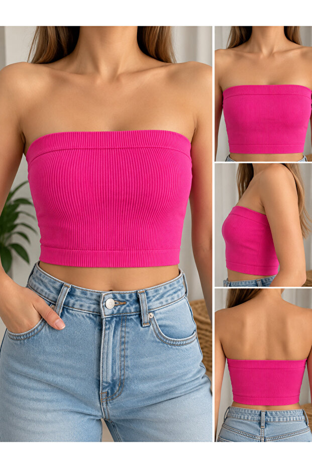 Fuşya Straplez Crop