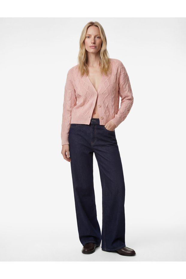 Long Sleeve Buttoned V-Neck Hair Knit Crop Oversize Cardigan