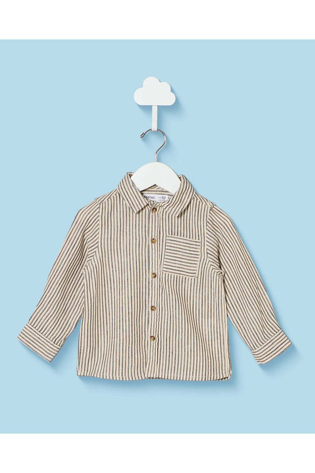 Infant Boys Grey Striped Loose Fit Shirt