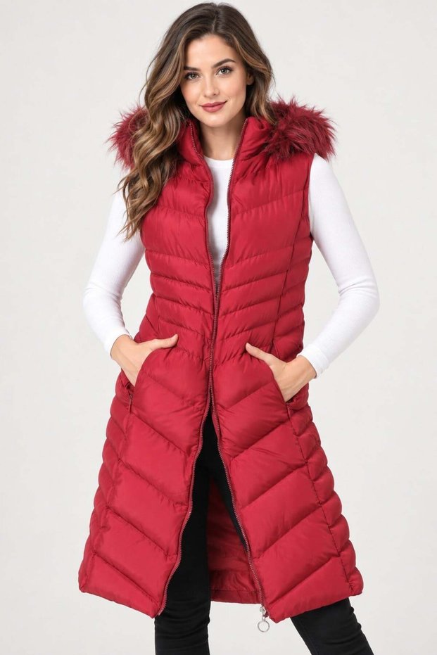 Women's Vest Plain Claret Red Z9725