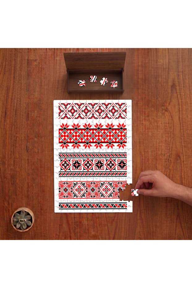Cross Stitch Patterns - Ukrainian Ethnic Patterns Design 240 Piece Wooden Puzzle in Wooden Box Pd01508