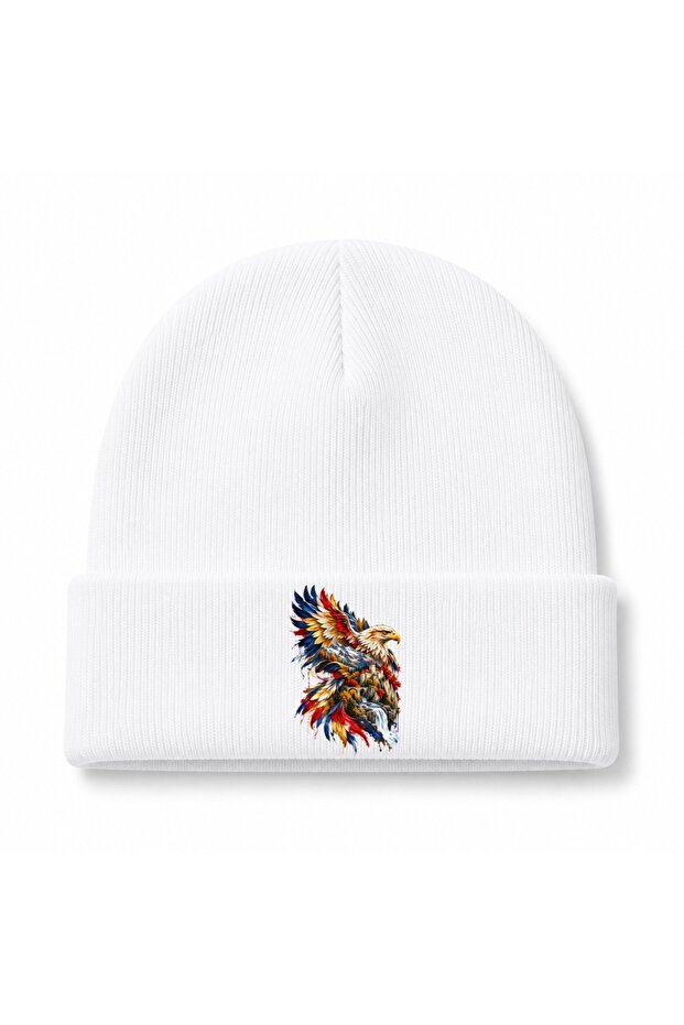 Wild Horizon Eagle – Mountain Castle & Waterfall Graphic Beanie