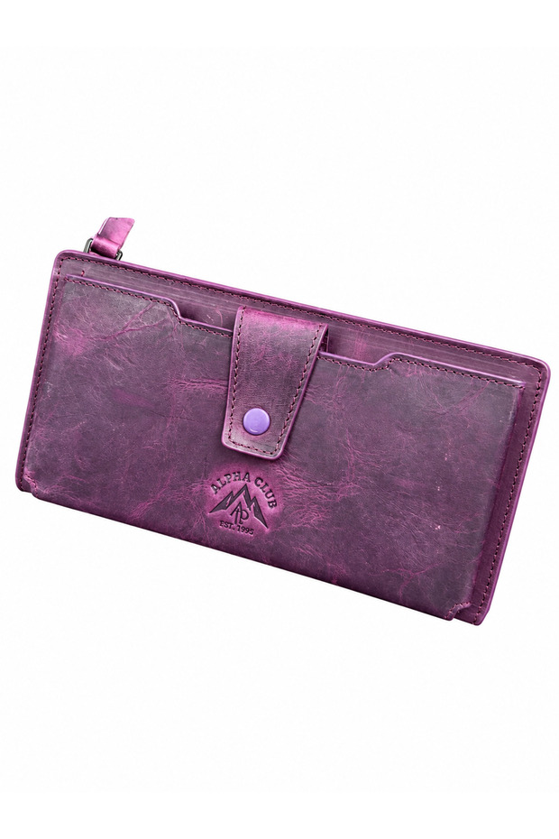 Women's Genuine Leather Wallet with Multiple Compartments, Zipper, Large Size Card Holder and Passport Wallet