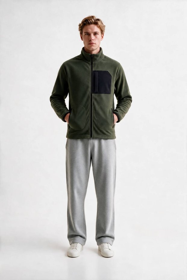 Men's Full Zipper Thick Outdoor Fleece Jacket with Front Pockets