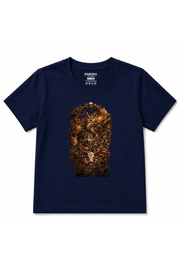 Midnight Forest Guardians - Owl, Wolf & Wild Nature Graphic Kids T-Shirt
