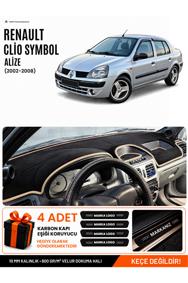 Renault Cli̇o Symbol Ali̇ze (2002-2008) Compatible Glove Box Cover, Glove Box Case - Black-Beige - Re013