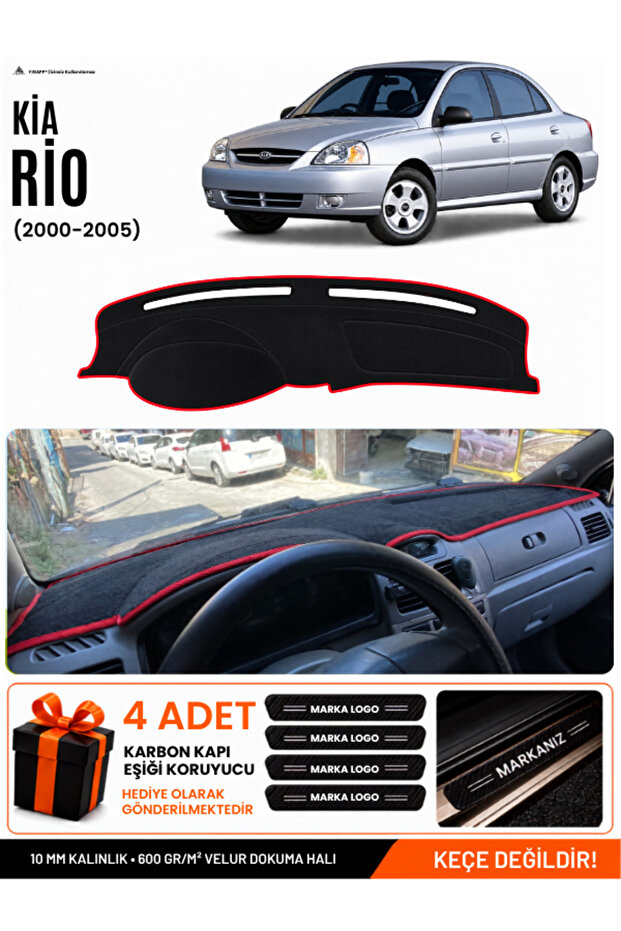 Kia Rio (2000-2005) Compatible Torpedo Protection, Torpedo Cover, Torpedo Case - Black-Red - Ki011