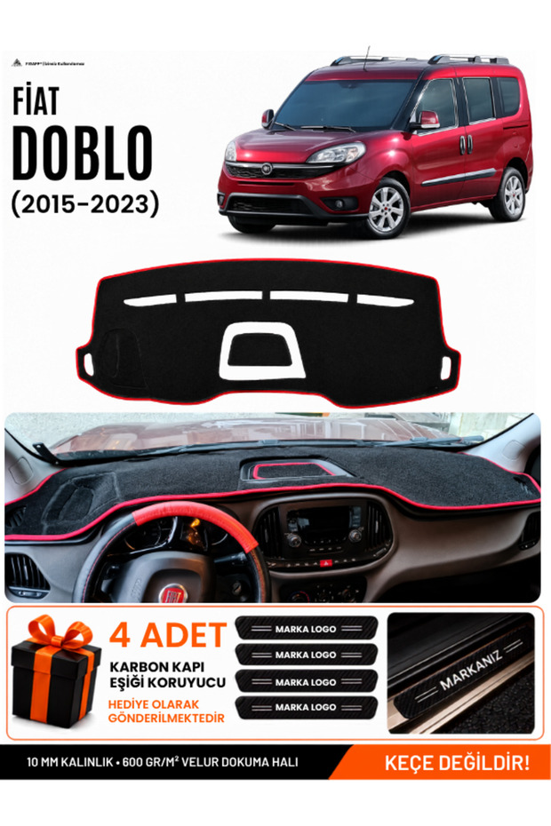 Fiat Doblo (2015-2023) Compatible Glove Box Protection, Glove Box Cover, Glove Box Case - Black-Red - Fi009