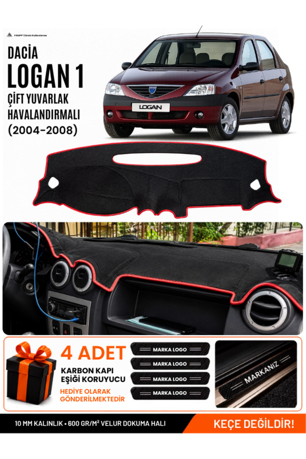 Daci̇a Logan 1 (2004-2008) Compatible Glove Box Cover, Glove Box Case - Black-Red - Da006