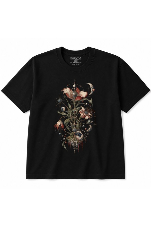 Celestial Bloom – Cosmic Flowers & Moon Garden Graphic T-Shirt