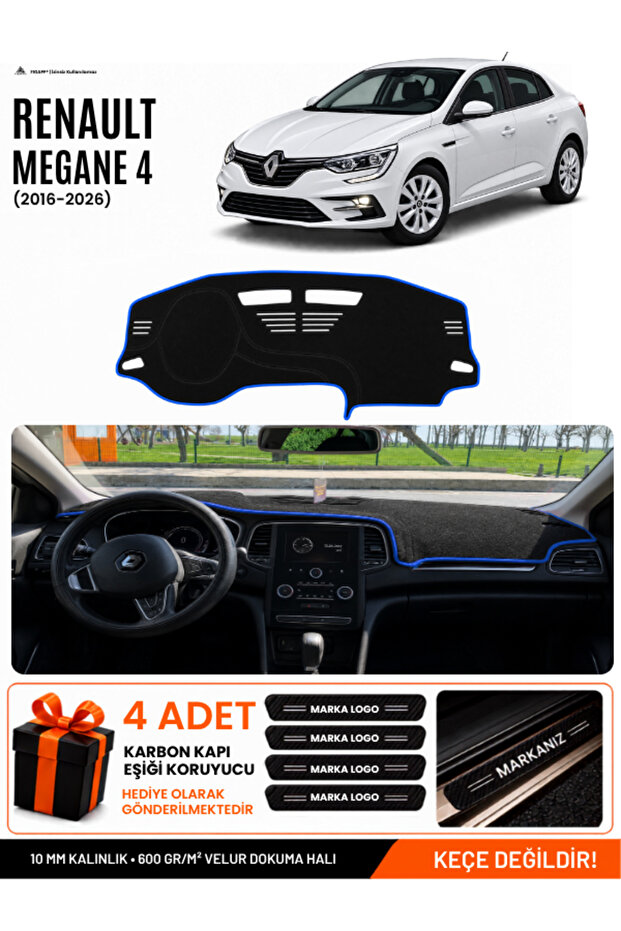 Renault Megane 4 (2016-2024) Compatible Glove Box Cover, Glove Box Case - Black-Blue - Re041