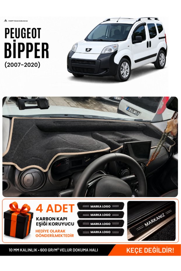Peugeot Bi̇pper Fully Closed (2007-2020) Compatible Glove Box Cover, Glove Box Case - Black-Beige - Pe019