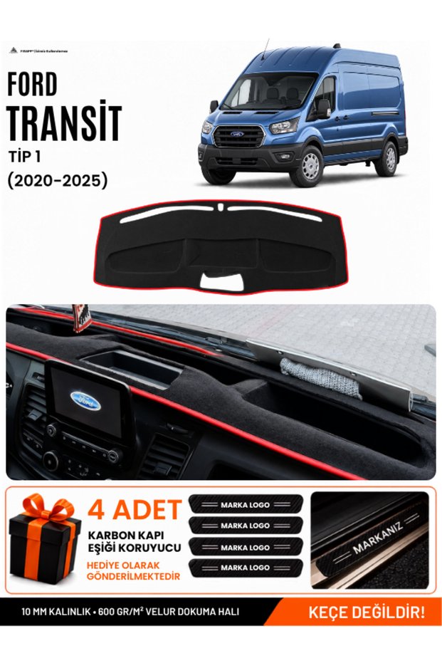 Ford Transit Type 1 (2020-2025) Compatible Glove Box Cover, Glove Box Case - Black-Red - Fo032
