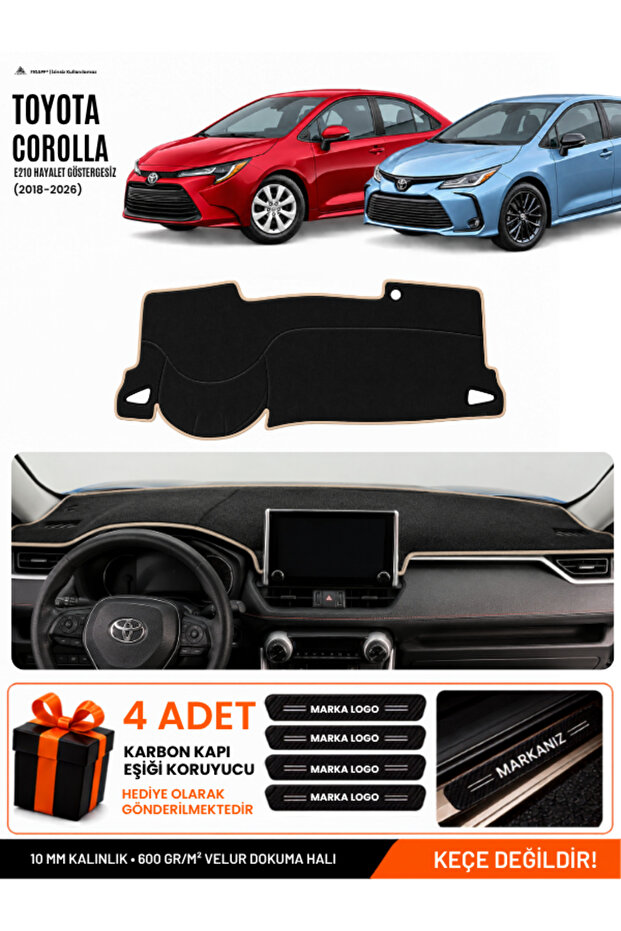 Toyota Corolla E210 No Ghost Indicator (2018-2026) Compatible Dashboard Cover - Black-Beige - To017