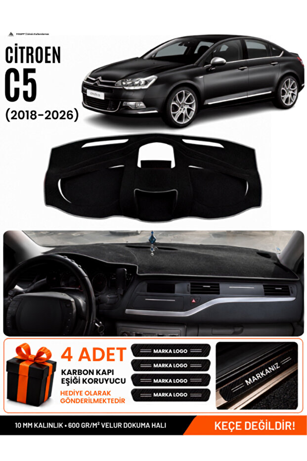 Citroen C5 (2008-2015) Compatible Glove Box Protection, Glove Box Cover, Glove Box Case - Black-Grey - Ci003