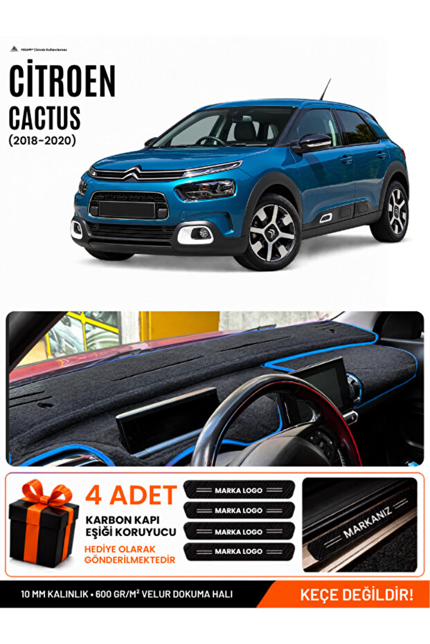 Citroen Cactus (2018-2020) Compatible Dashboard Cover, Dashboard Case - Black-Blue - Ci017
