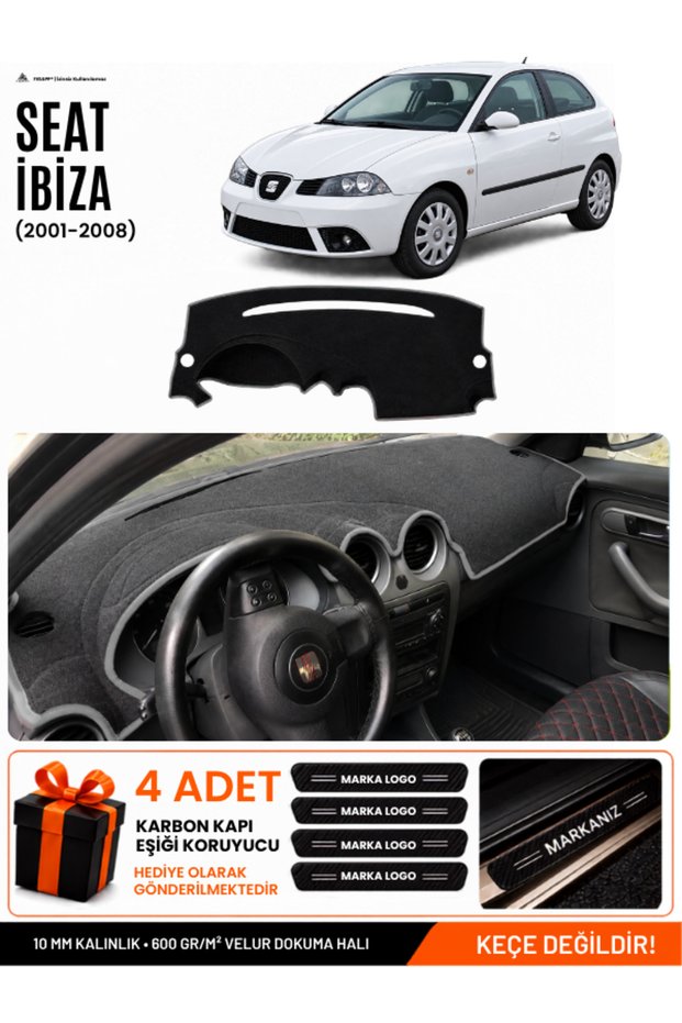 Seat Ibiza (2001-2008) Compatible Glove Box Protection, Glove Box Cover, Glove Box Case - Black-Grey - Se003