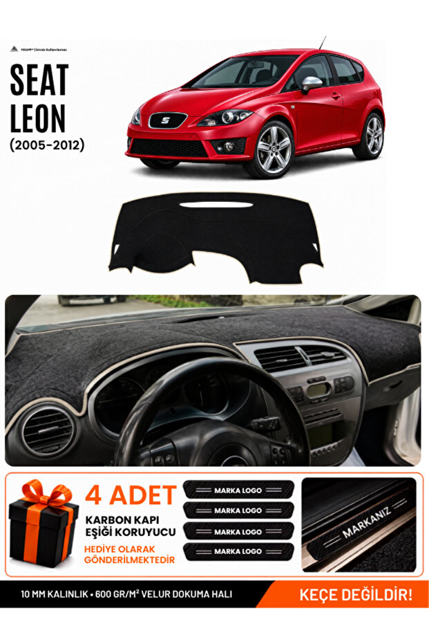 Seat Leon (2005-2012) Compatible Glove Box Protection, Glove Box Cover, Glove Box Case - Black-Beige - Se005