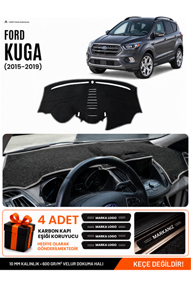 Ford Kuga (2015-2019) Compatible Glove Box Protection, Glove Box Cover, Glove Box Case - Black-Grey - Fo025