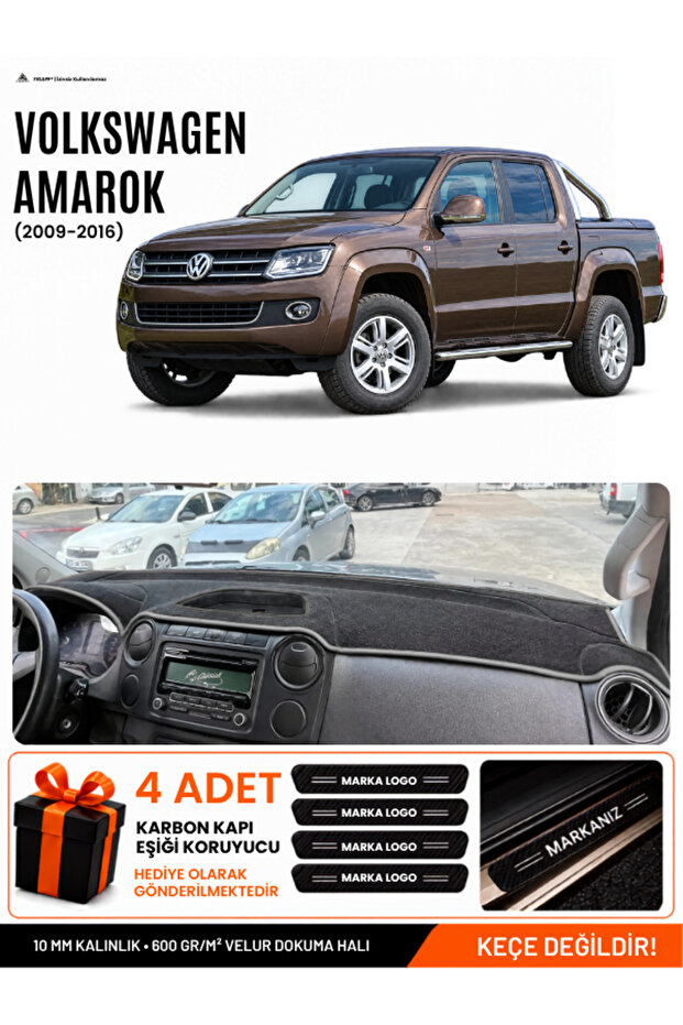 Volkswagen Amarok (2009-2016) Compatible Dashboard Cover, Dashboard Case - Black-Grey - Vw001