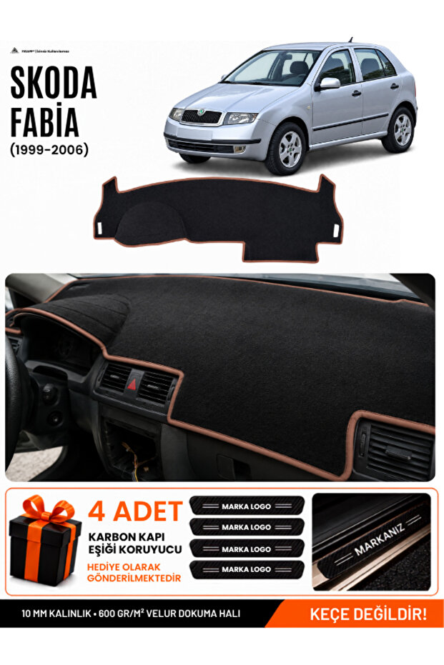 Skoda Fabia (1999-2006) Compatible Dashboard Cover, Dashboard Case - Black-Brown - Sk001
