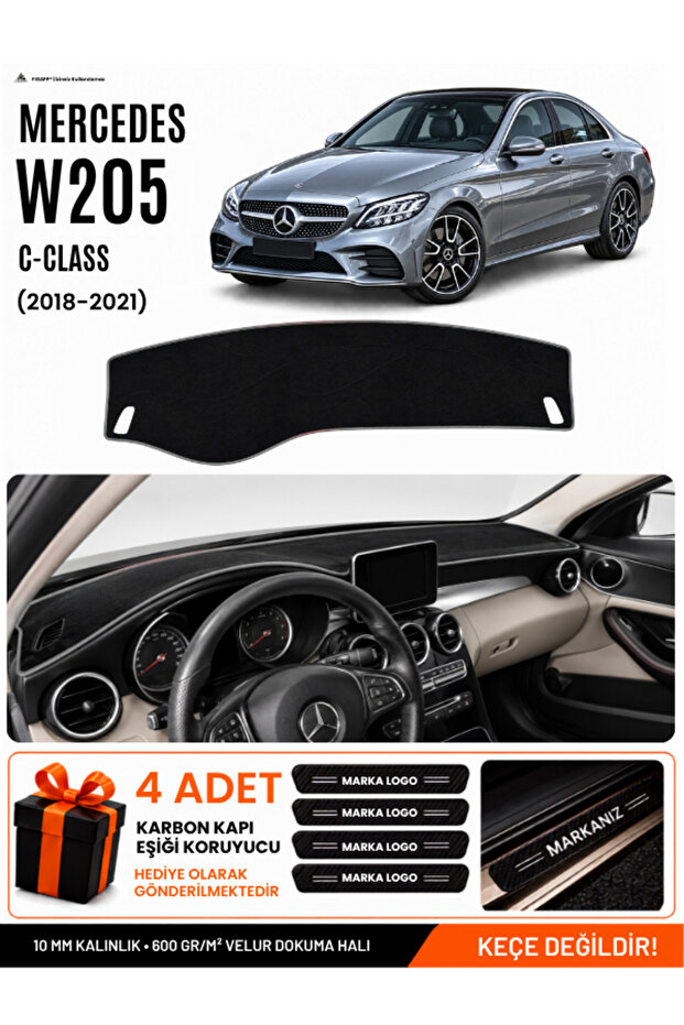 Mercedes W205 C-Class (2018-2021) Compatible Dashboard Cover, Dashboard Case - Black-Grey - Mb007