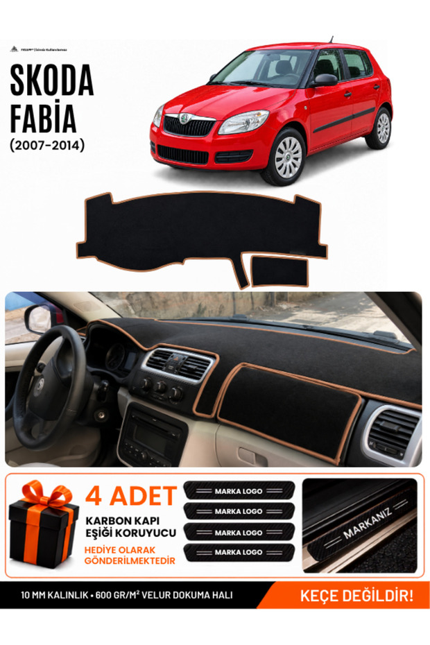 Skoda Fabia (2007-2014) Compatible Dashboard Cover, Dashboard Case - Black-Brown - Sk002